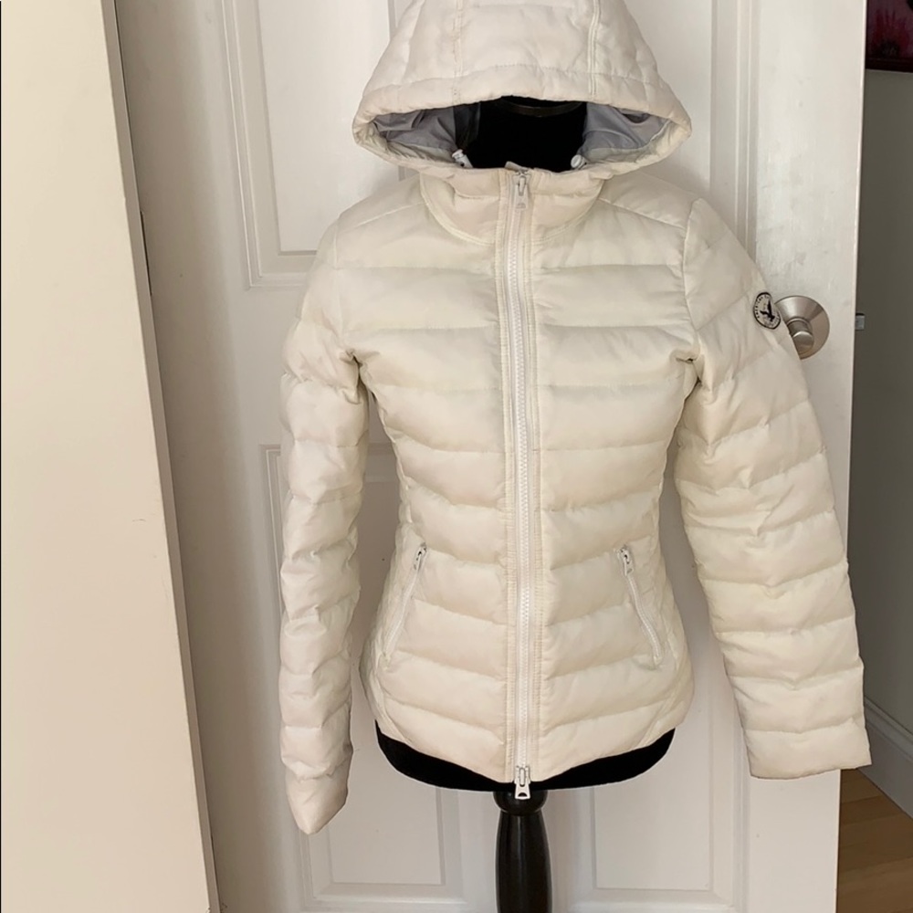 White Down Hooded Full Zip Puffer Coat Womens
